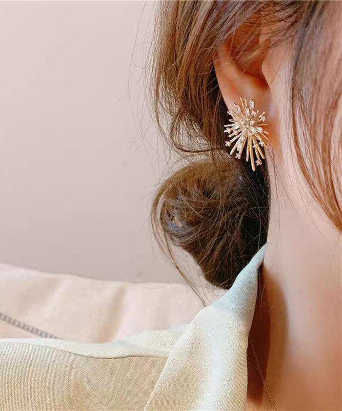 Boho Gold Sterling Silver Overgild Zircon Fireworks Stud Earrings