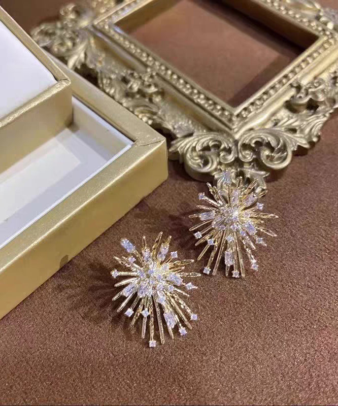 Boho Gold Sterling Silver Overgild Zircon Fireworks Stud Earrings