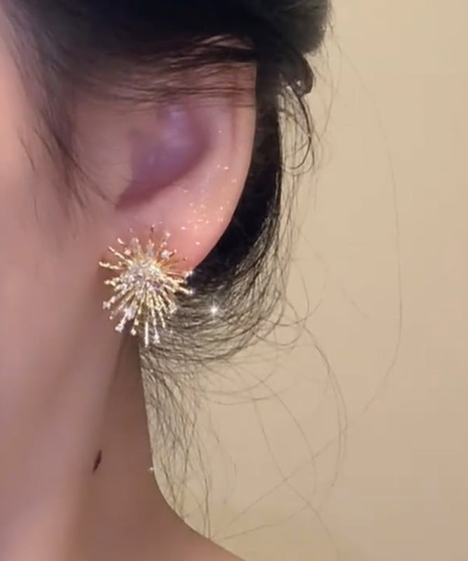 Boho Gold Sterling Silver Overgild Zircon Fireworks Stud Earrings