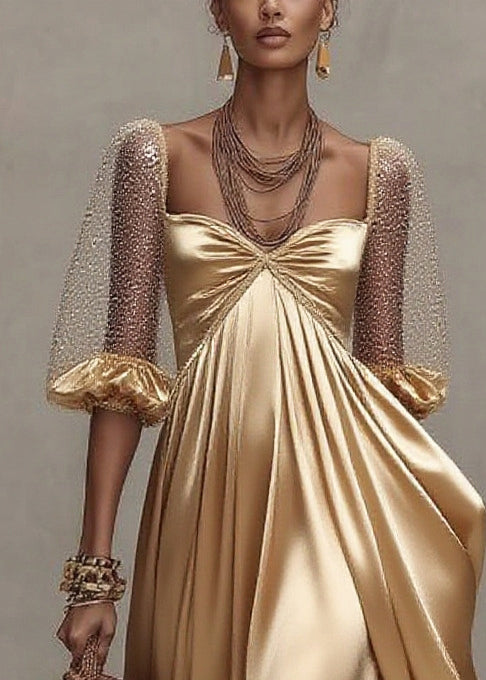 Boho Golden Exra Large Hem Patchwork Tulle Maxi Dresses Summer