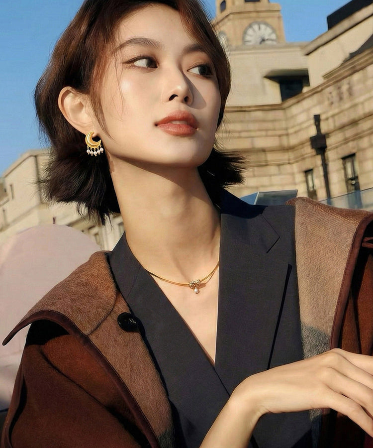 Boho Golden Moon Tasseled Pearl Drop Earrings - Omychic