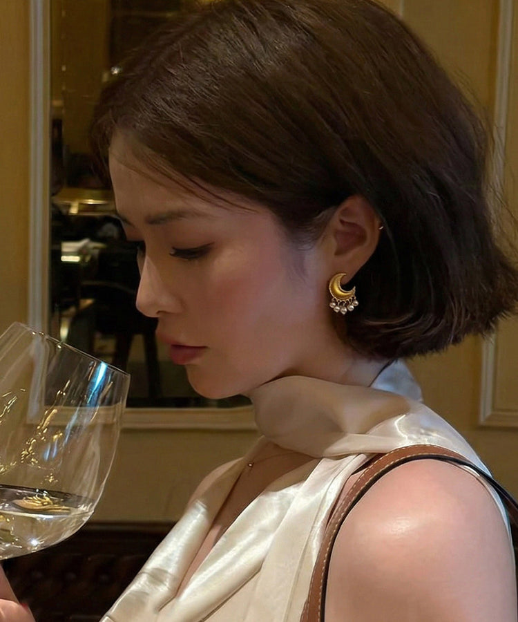 Boho Golden Moon Tasseled Pearl Drop Earrings - Omychic