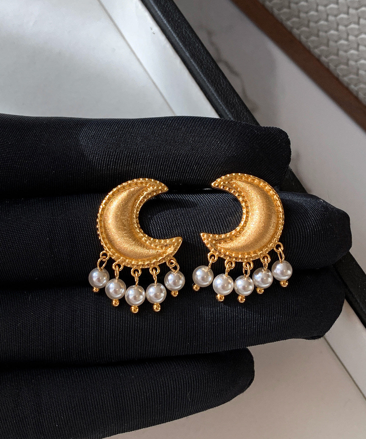 Boho Golden Moon Tasseled Pearl Drop Earrings - Omychic