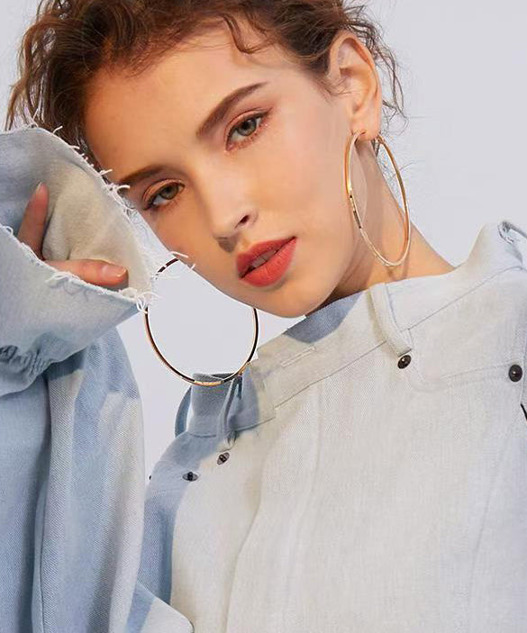 Boho Golden Oversized Fashion Metal Hoop Earrings - Omychic