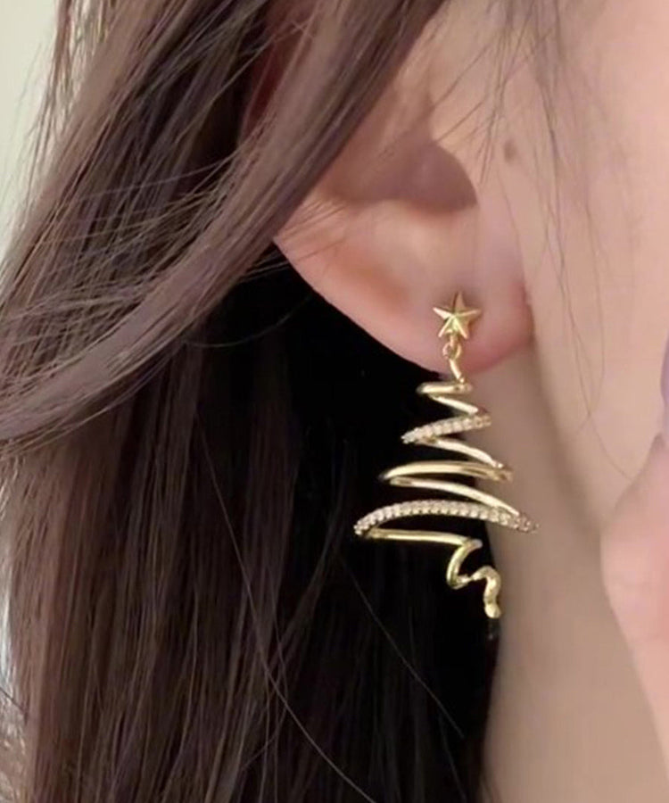 Boho Golden Starlight Christmas Tree Zircon Copper Drop Earrings - Omychic