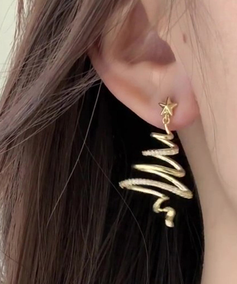Boho Golden Starlight Christmas Tree Zircon Copper Drop Earrings - Omychic
