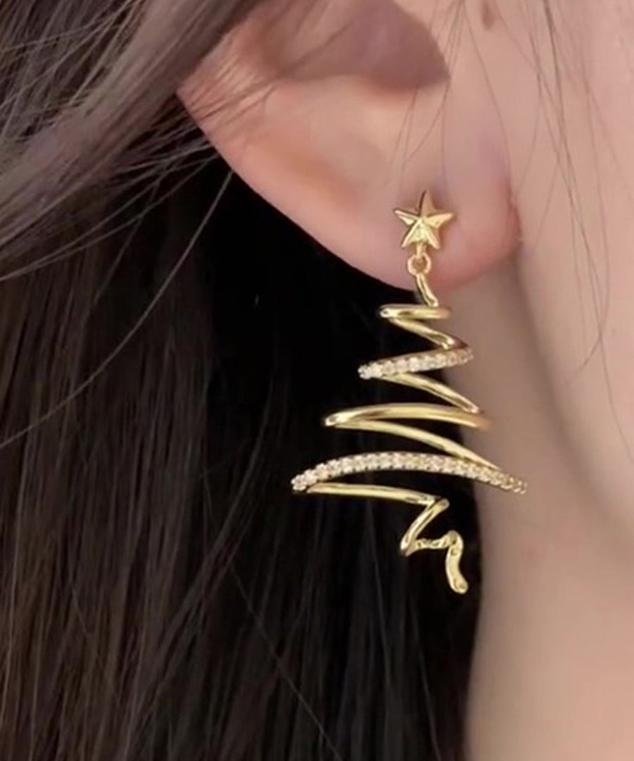 Boho Golden Starlight Christmas Tree Zircon Copper Drop Earrings - Omychic