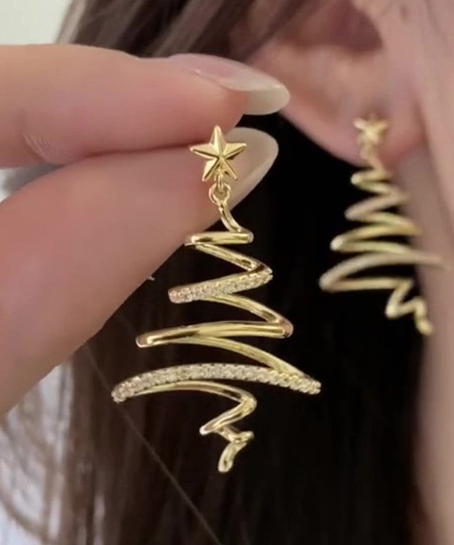 Boho Golden Starlight Christmas Tree Zircon Copper Drop Earrings - Omychic