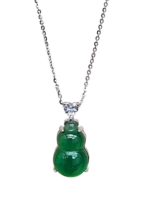 Boho Green Calabash Shaped Fine Jade Pendant Necklace