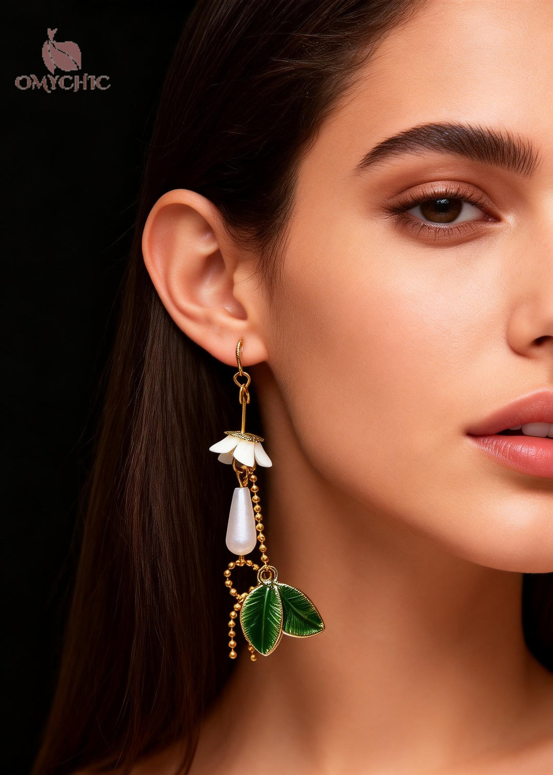 Boho Green Leaf Water Droplet Pearl Drop Earrings