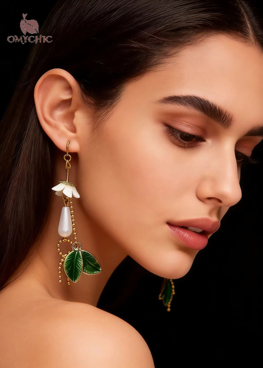Boho Green Leaf Water Droplet Pearl Drop Earrings