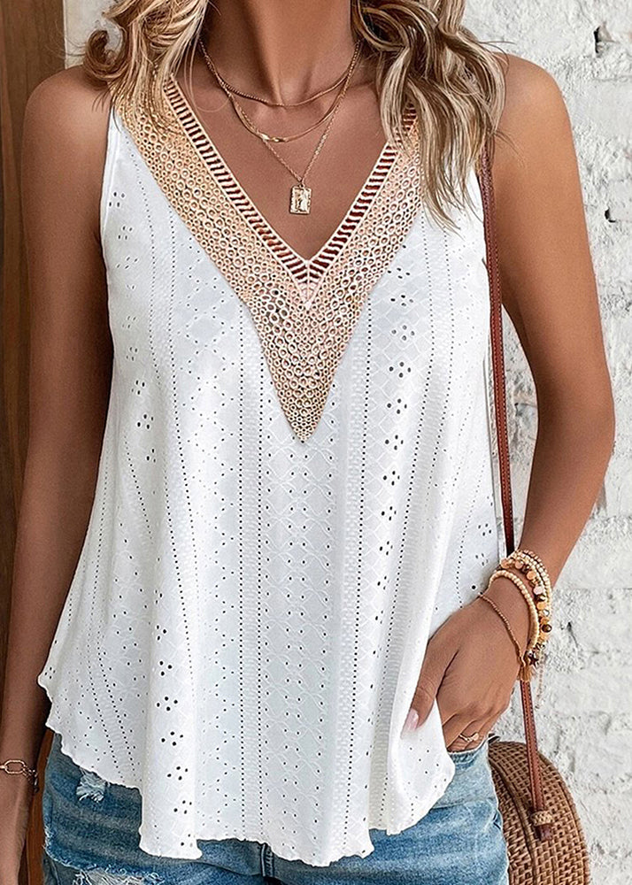 Boho Green Patchwork Hollow Out Tanks Summer