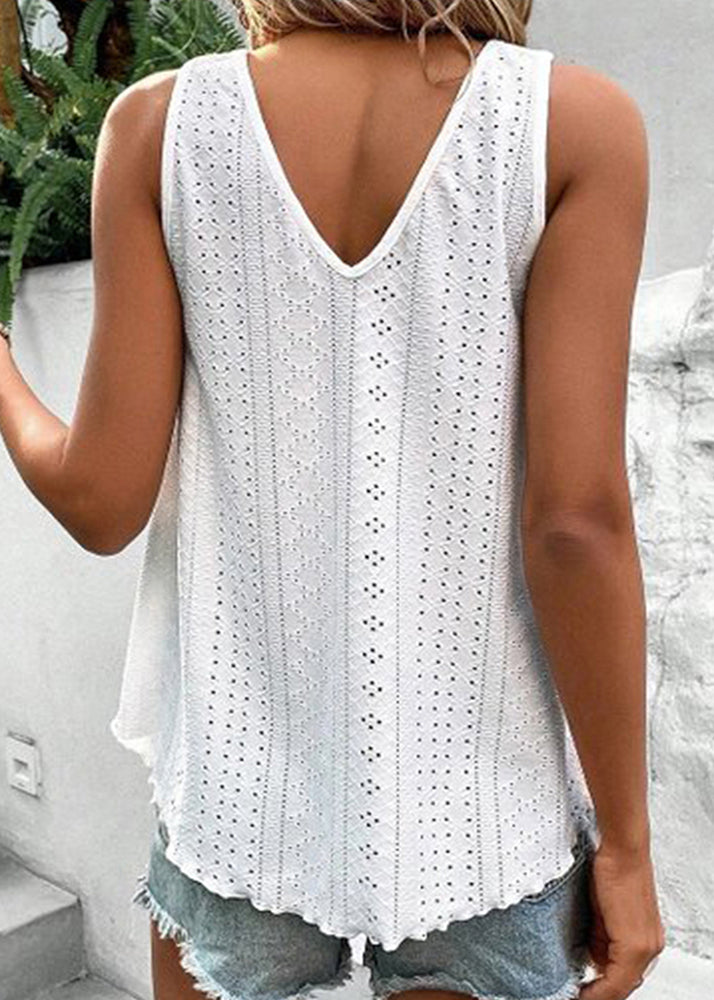 Boho Green Patchwork Hollow Out Tanks Summer