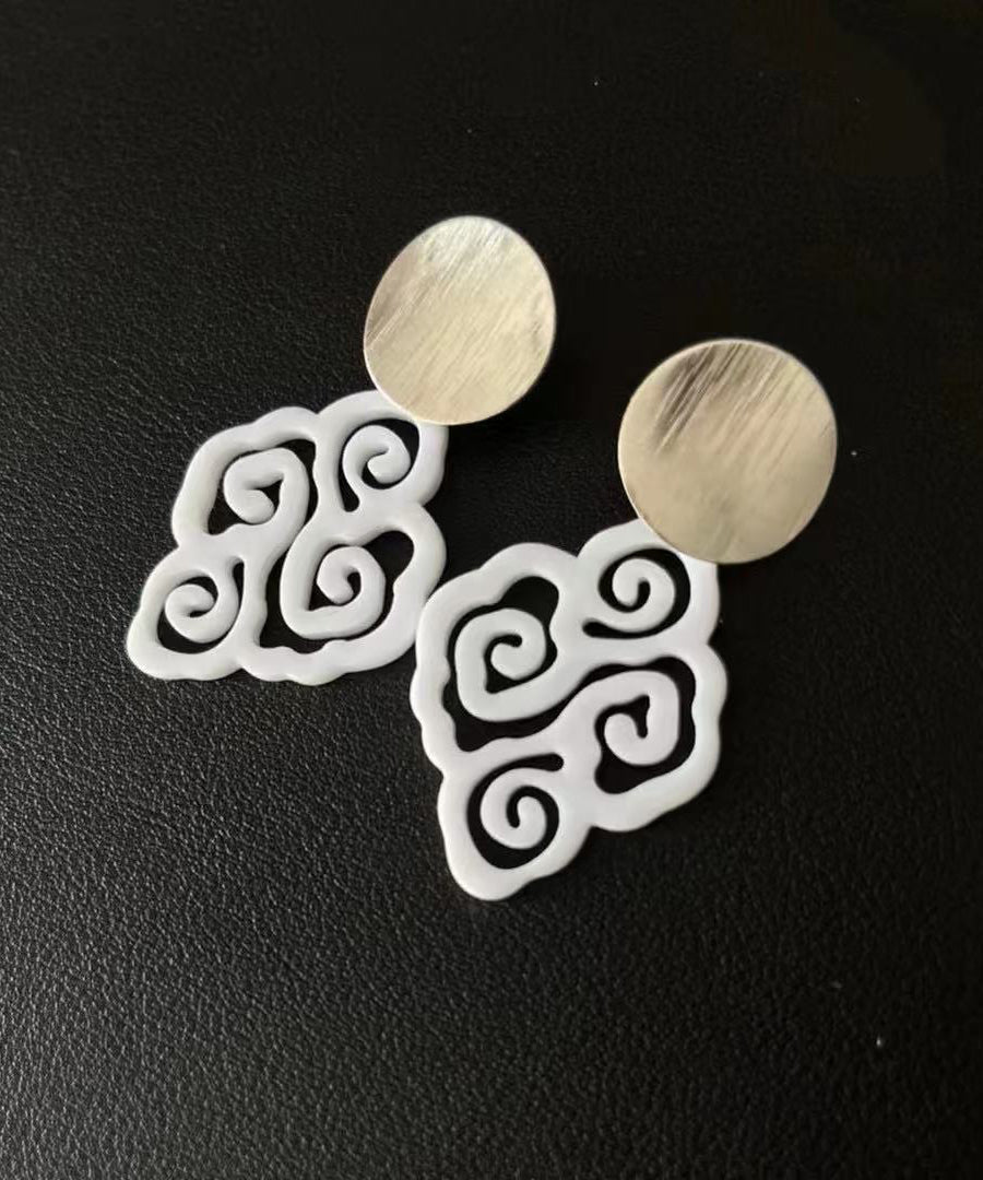 Boho Green Sterling Silver Acrylic Hollow Out Cloud Drop Earrings