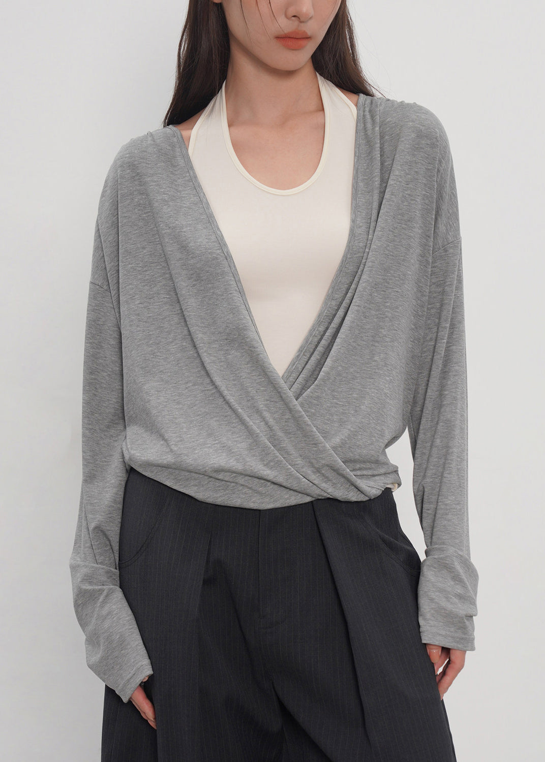 Boho Grey Oversized Patchwork Cotton Fake Two Piece Shirt Fall