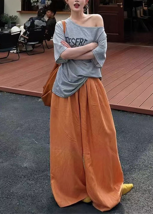 Boho Grey Oversized Print Cotton Tank And Wide Leg Pant Two Pieces Set Fall