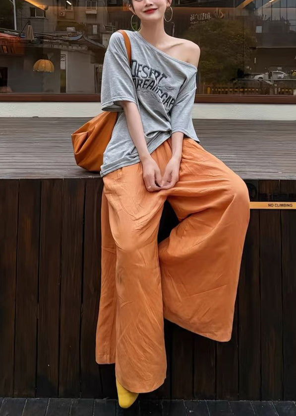 Boho Grey Oversized Print Cotton Tank And Wide Leg Pant Two Pieces Set Fall