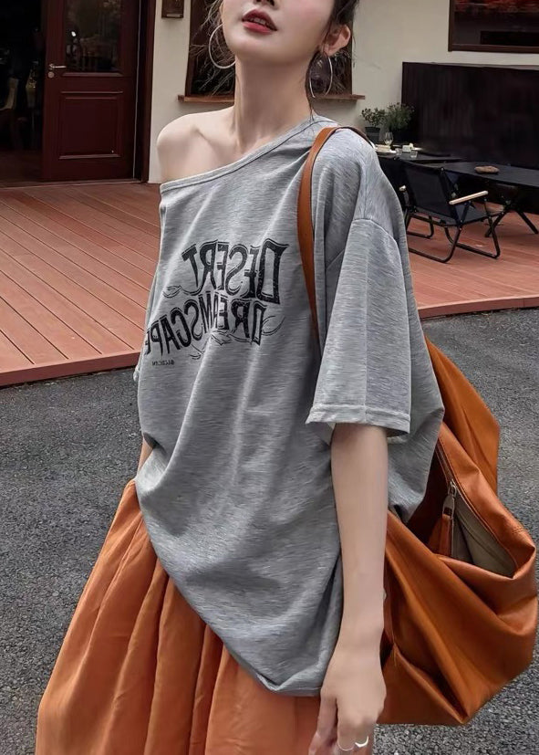 Boho Grey Oversized Print Cotton Tank And Wide Leg Pant Two Pieces Set Fall