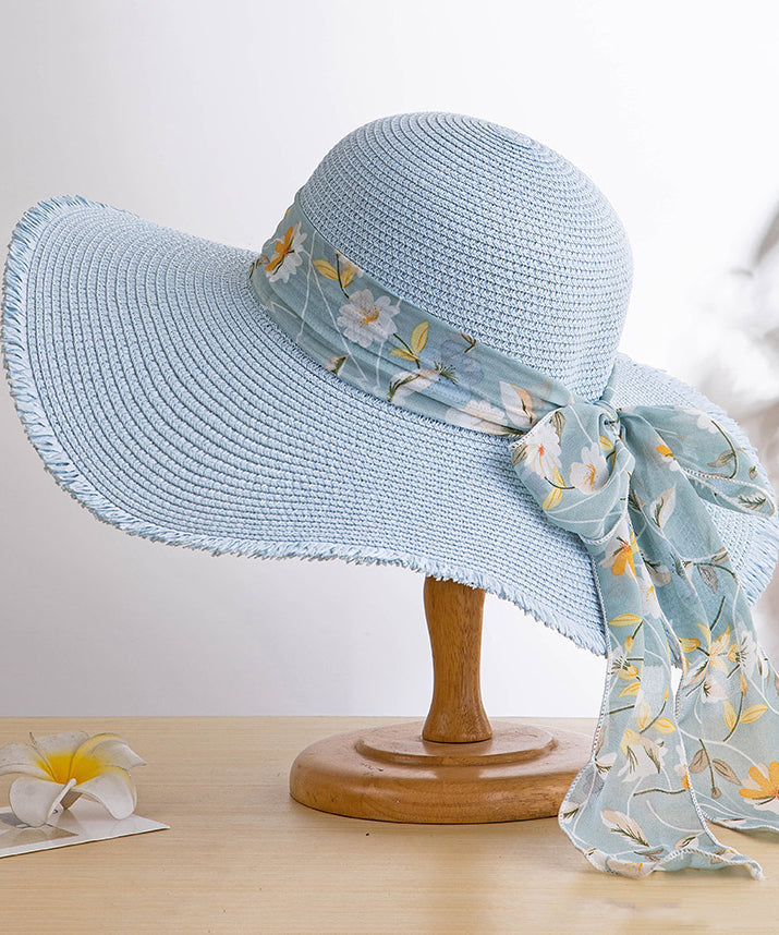 Boho Khaki Bow Big Side Straw Woven Floppy Sun Hat