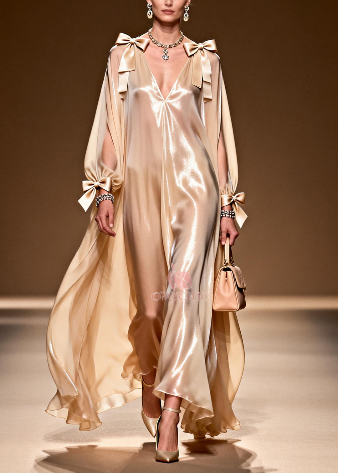 Boho Khaki Bow Oversized Draping Chiffon Party Dresses Summer