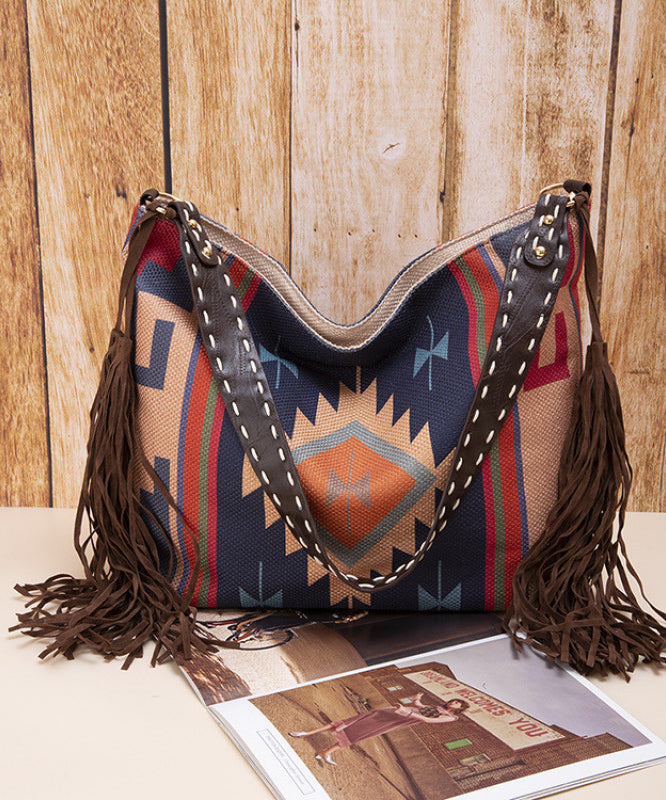 Boho Khaki Tassel Large Capacity Canvas Shoulder Bag