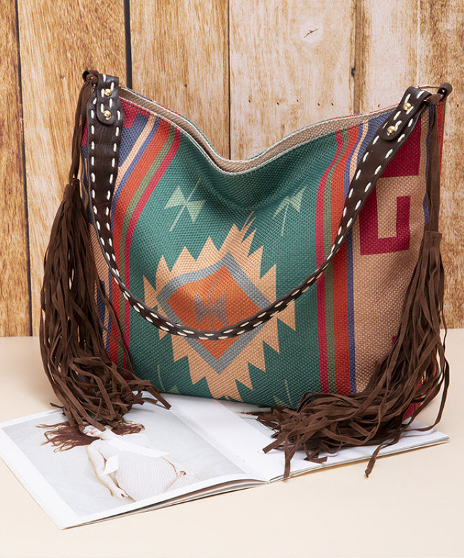 Boho Khaki Tassel Large Capacity Canvas Shoulder Bag