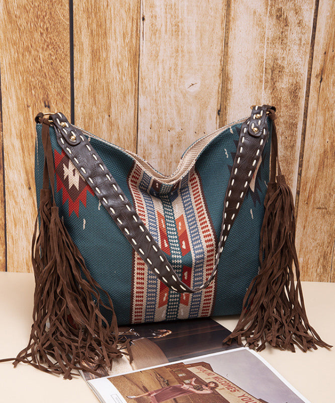 Boho Khaki Tassel Large Capacity Canvas Shoulder Bag