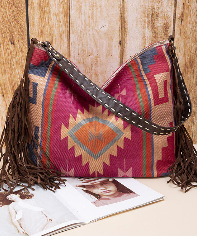 Boho Khaki Tassel Large Capacity Canvas Shoulder Bag