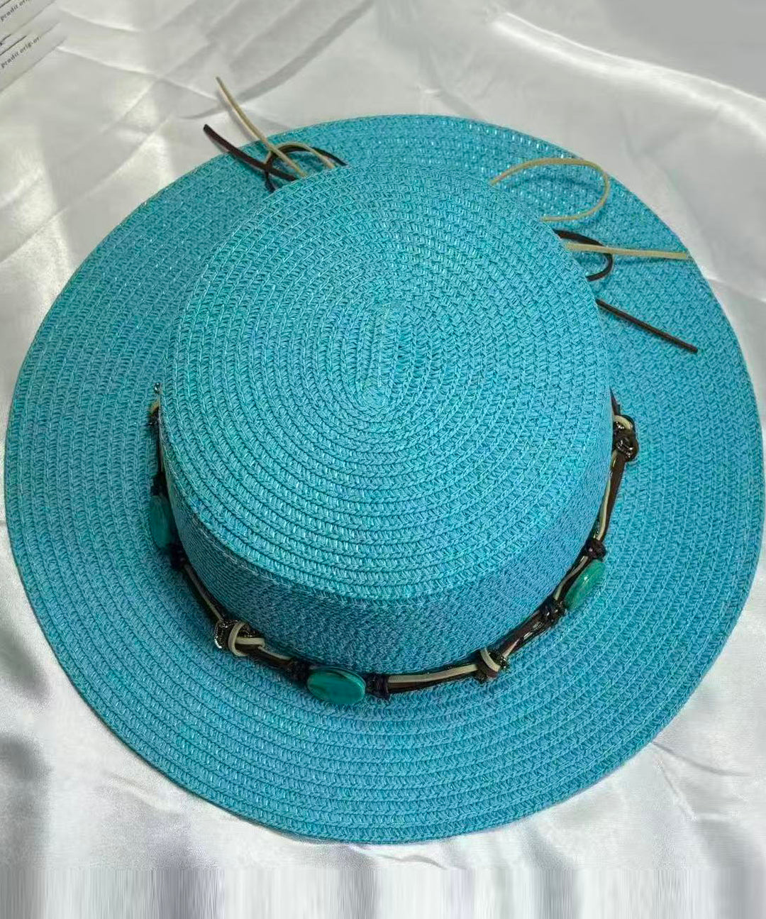 Boho Lake Blue Oversized Straw Woven Floppy Sun Hat