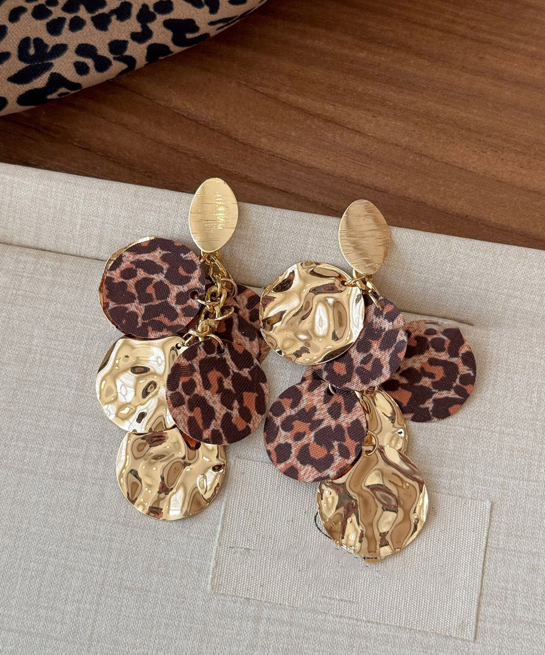 Boho Leopard Copper Cloth Sequins Tassel Drop Earrings