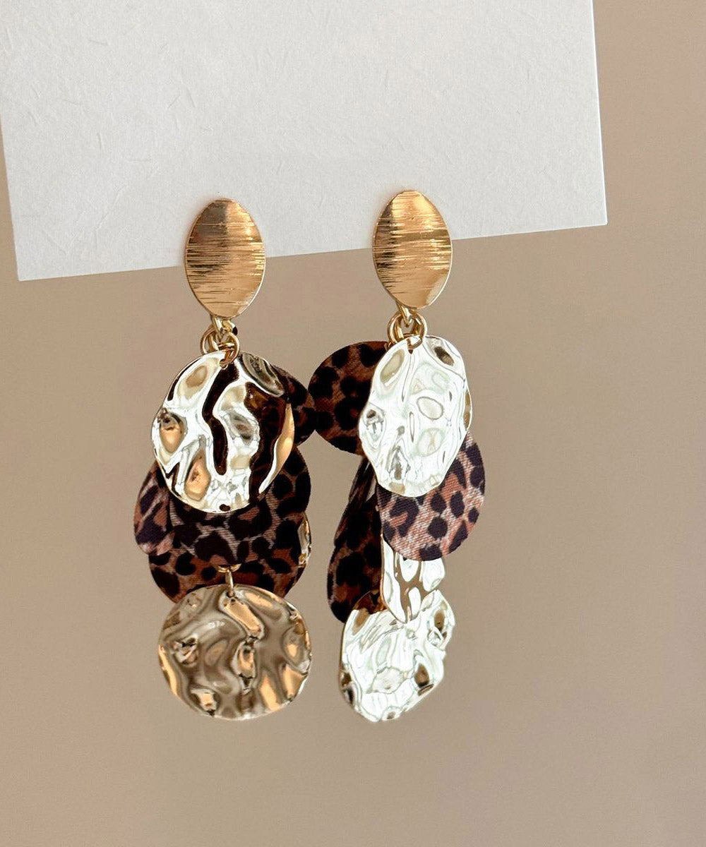 Boho Leopard Copper Cloth Sequins Tassel Drop Earrings