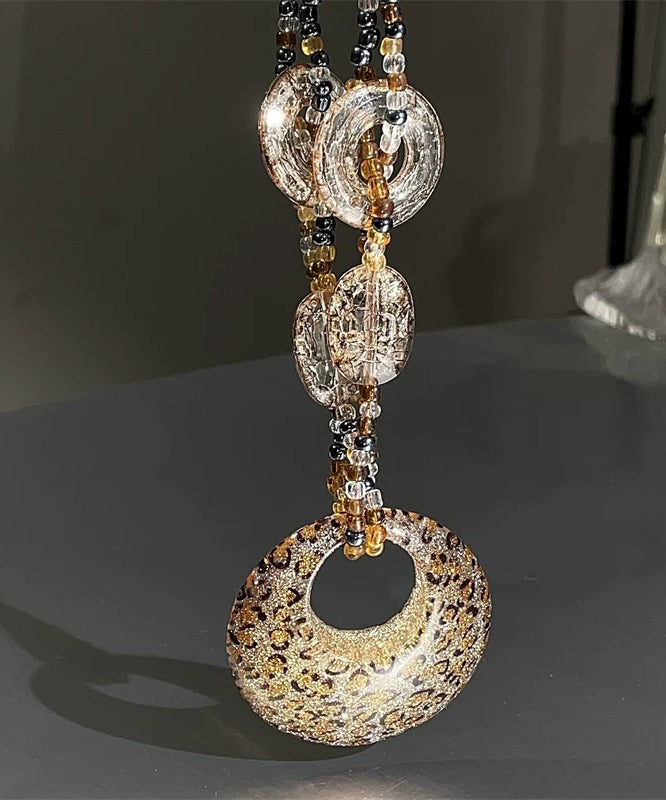 Boho Leopard Oval Beading Pendant Necklace