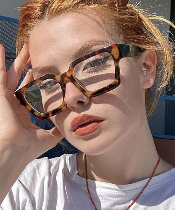 Boho Light Leopard Resin Square Concave Glasses Full Frame Reading Glasses