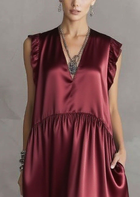 Boho Mulberry Sequins Patchwork Silk Long Dress Sleeveless