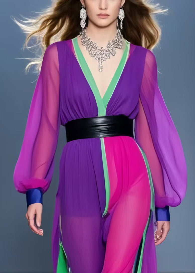 Boho Multicolour Asymmetrical Patchwork Chiffon Dress Summer