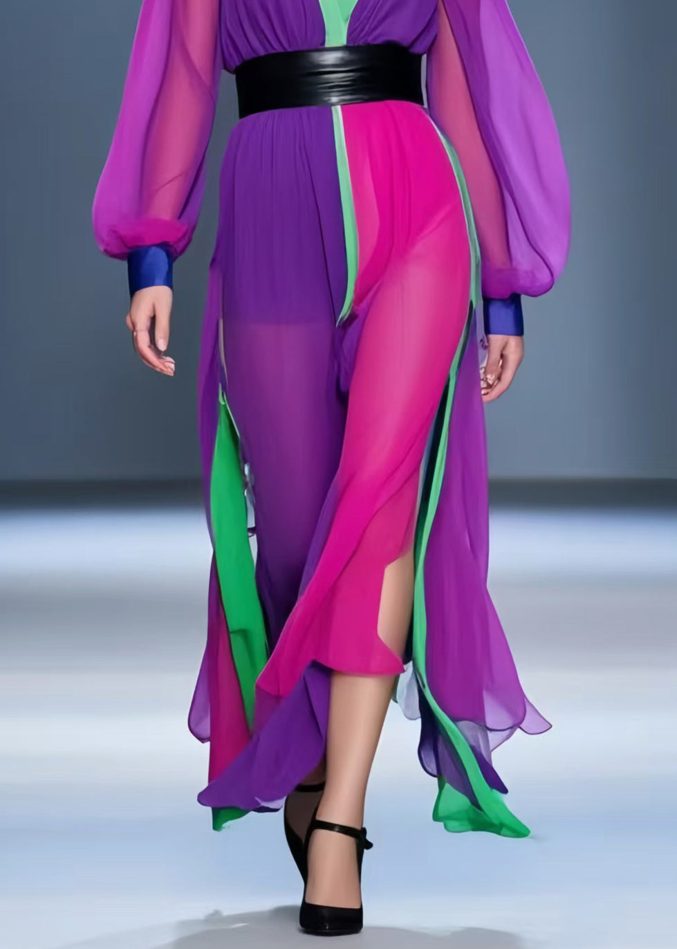 Boho Multicolour Asymmetrical Patchwork Chiffon Dress Summer