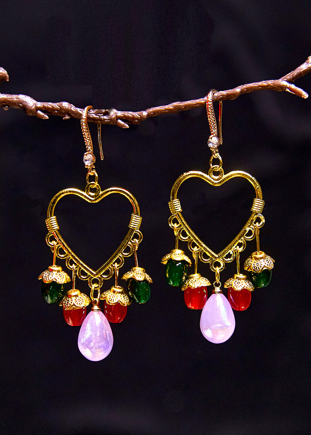 Boho Multicolour Beads Heart-shaped Tassels Drop Earrings - Omychic