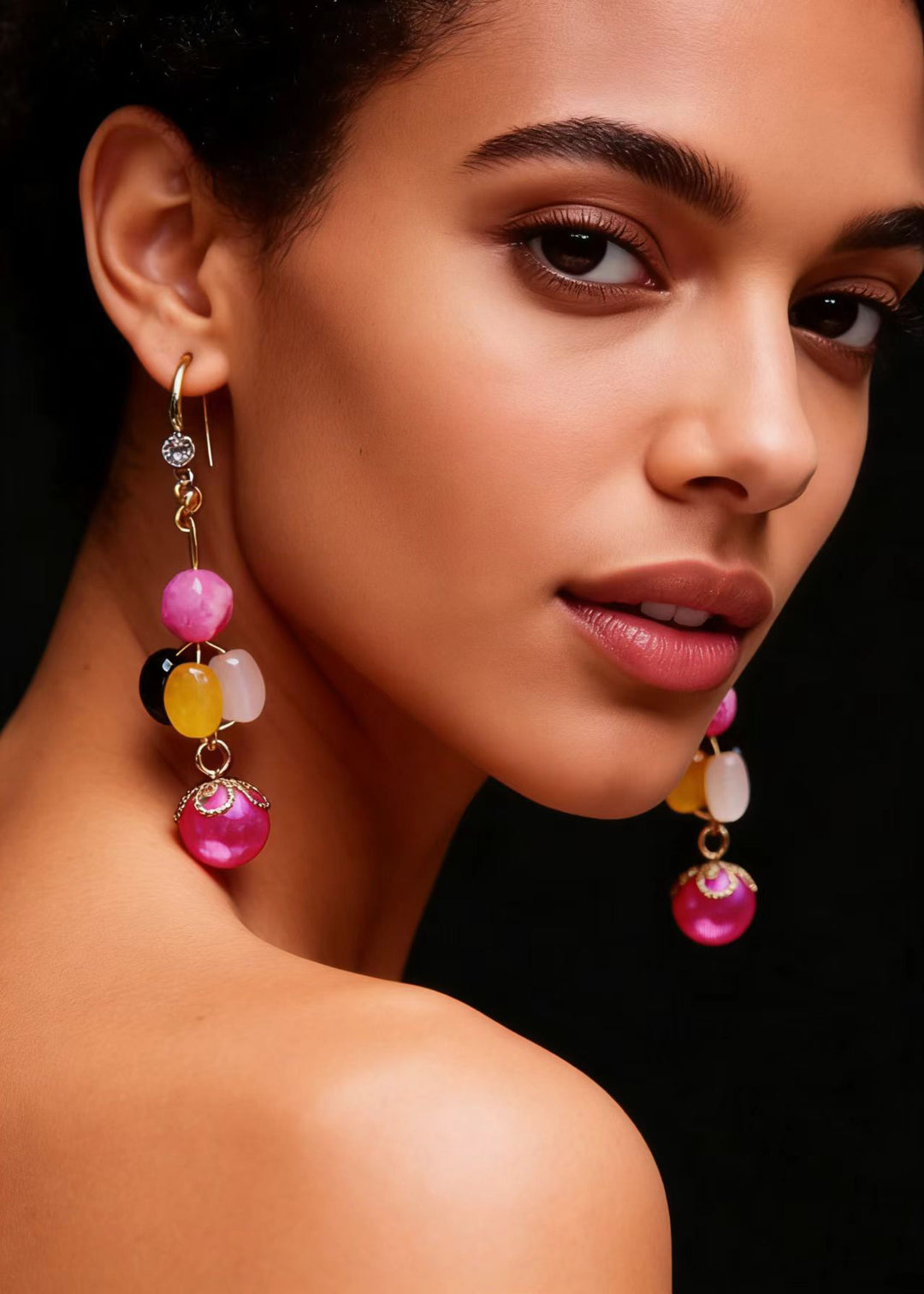 Boho Multicolour Crystal Fine Pearl Drop Earrings