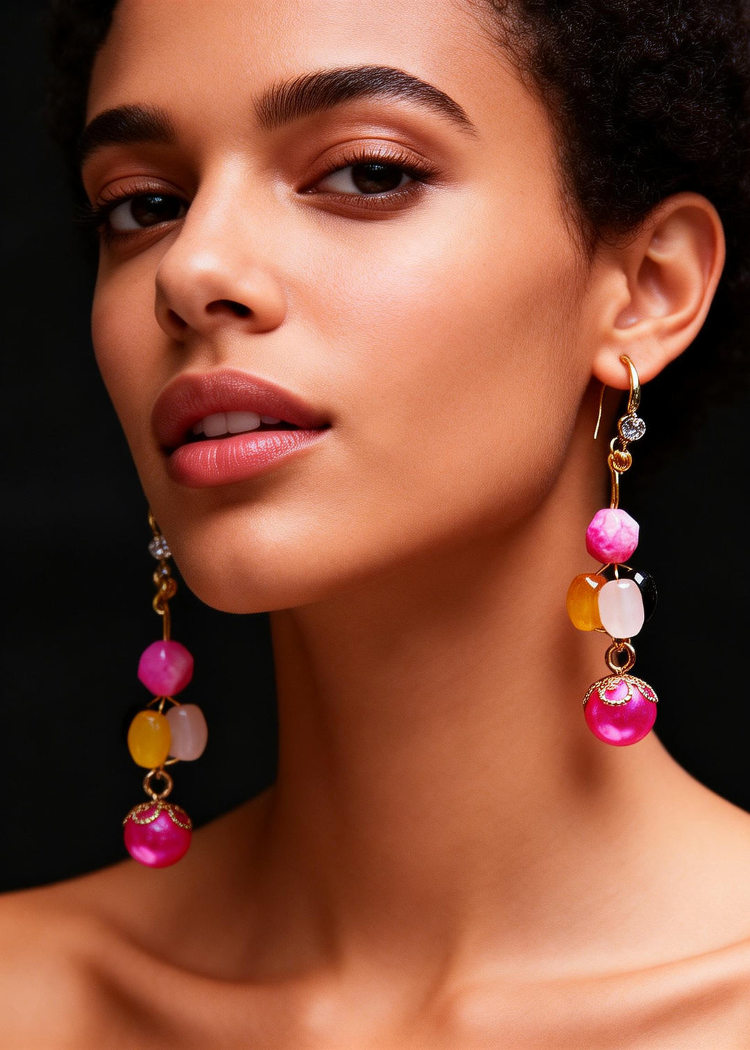 Boho Multicolour Crystal Fine Pearl Drop Earrings