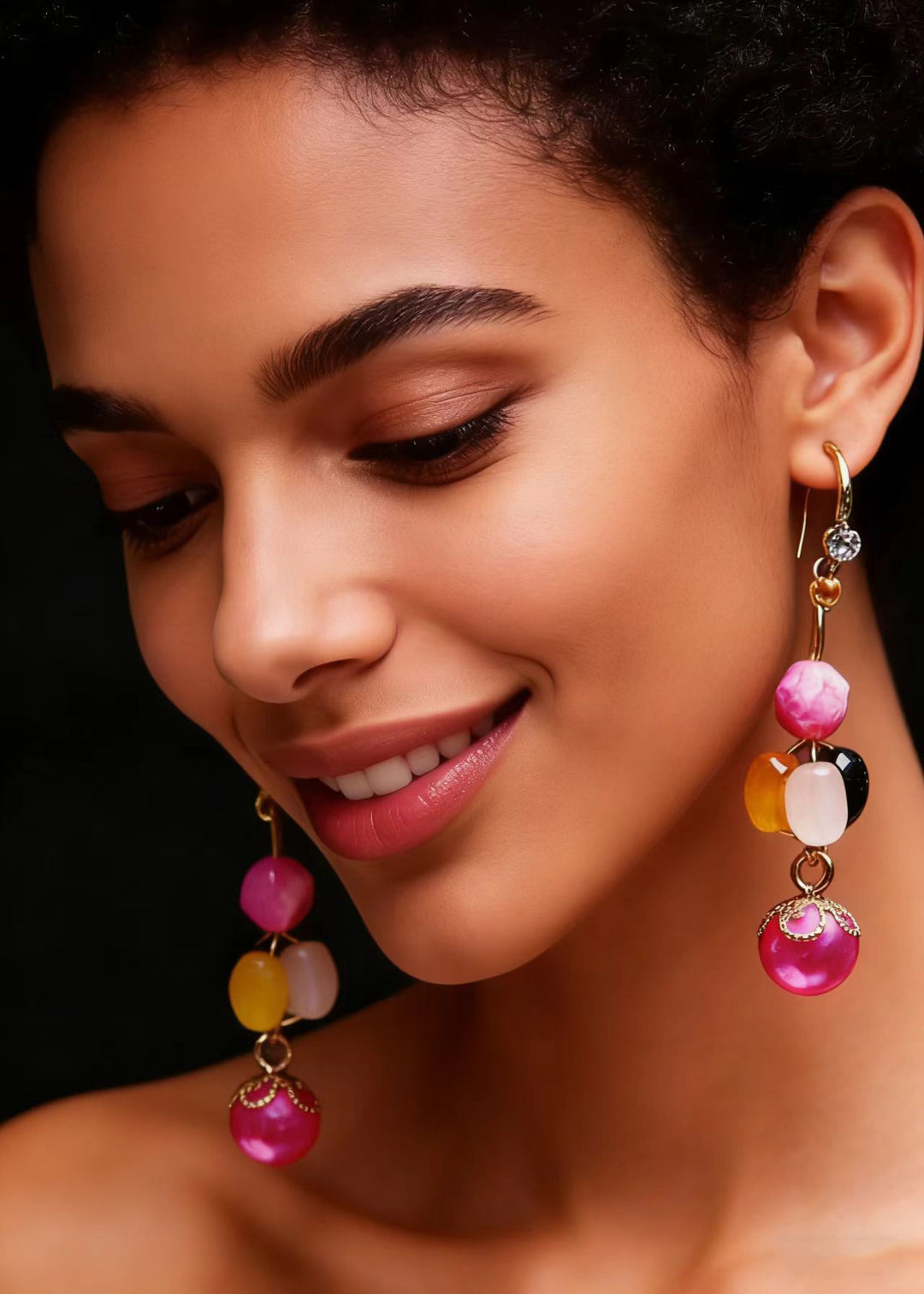 Boho Multicolour Crystal Fine Pearl Drop Earrings