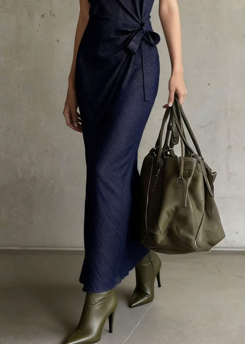 Boho Navy Asymmetrical Design Denim Long Dresses Sleeveless