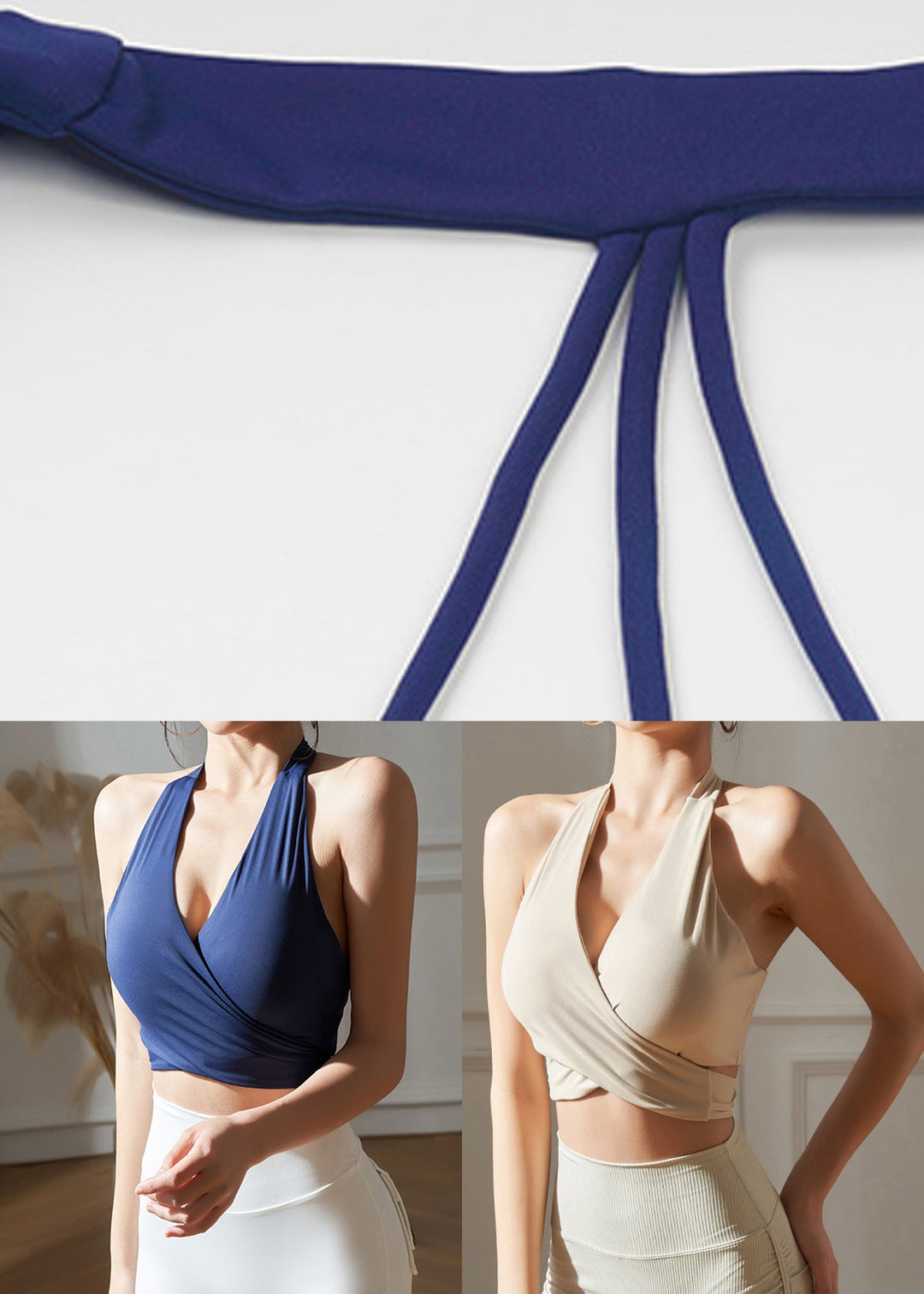 Boho Navy Blue V Neck Bow Gymshark Sports Bra