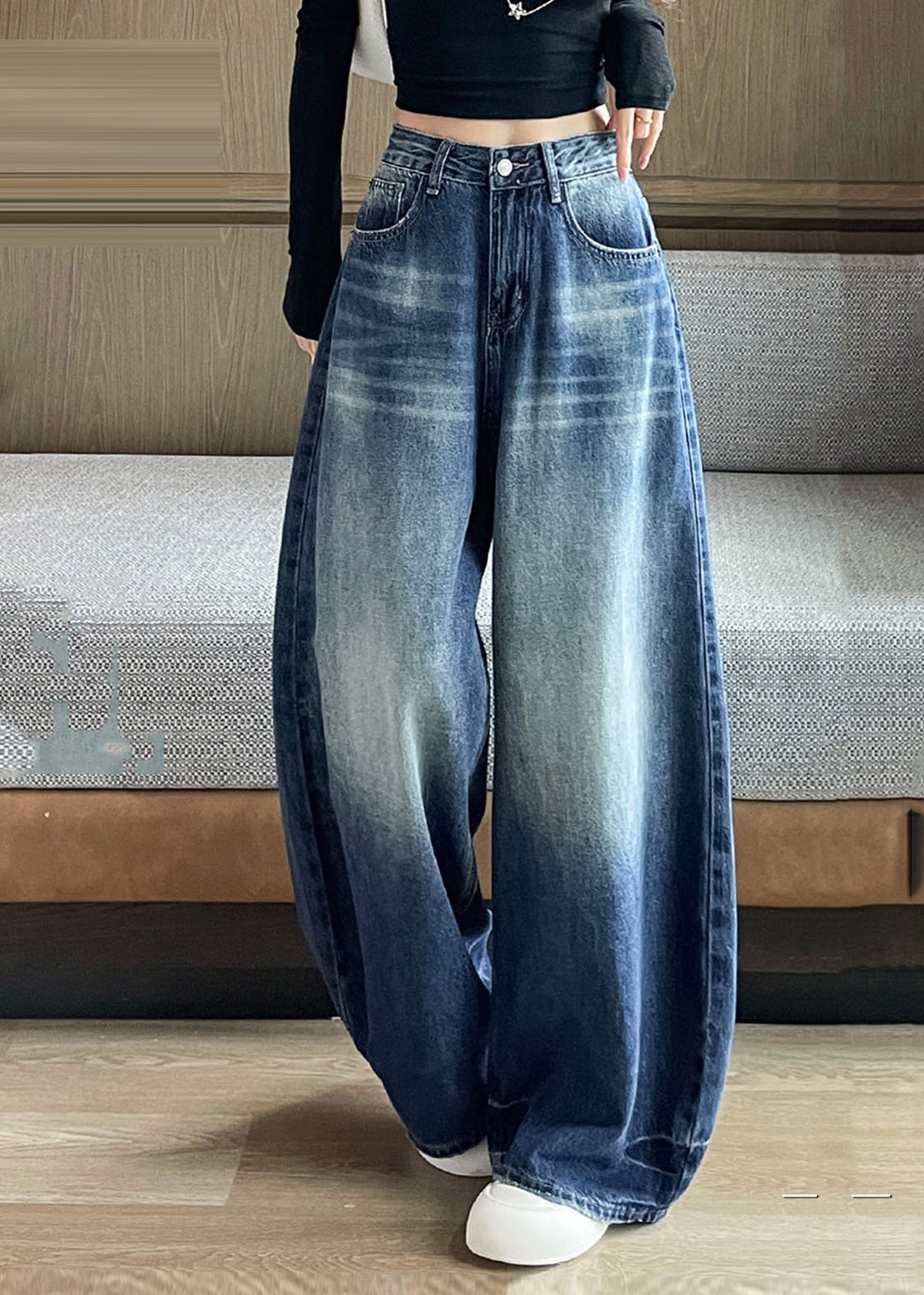 Boho Navy Oversized Denim Harem Pants Fall