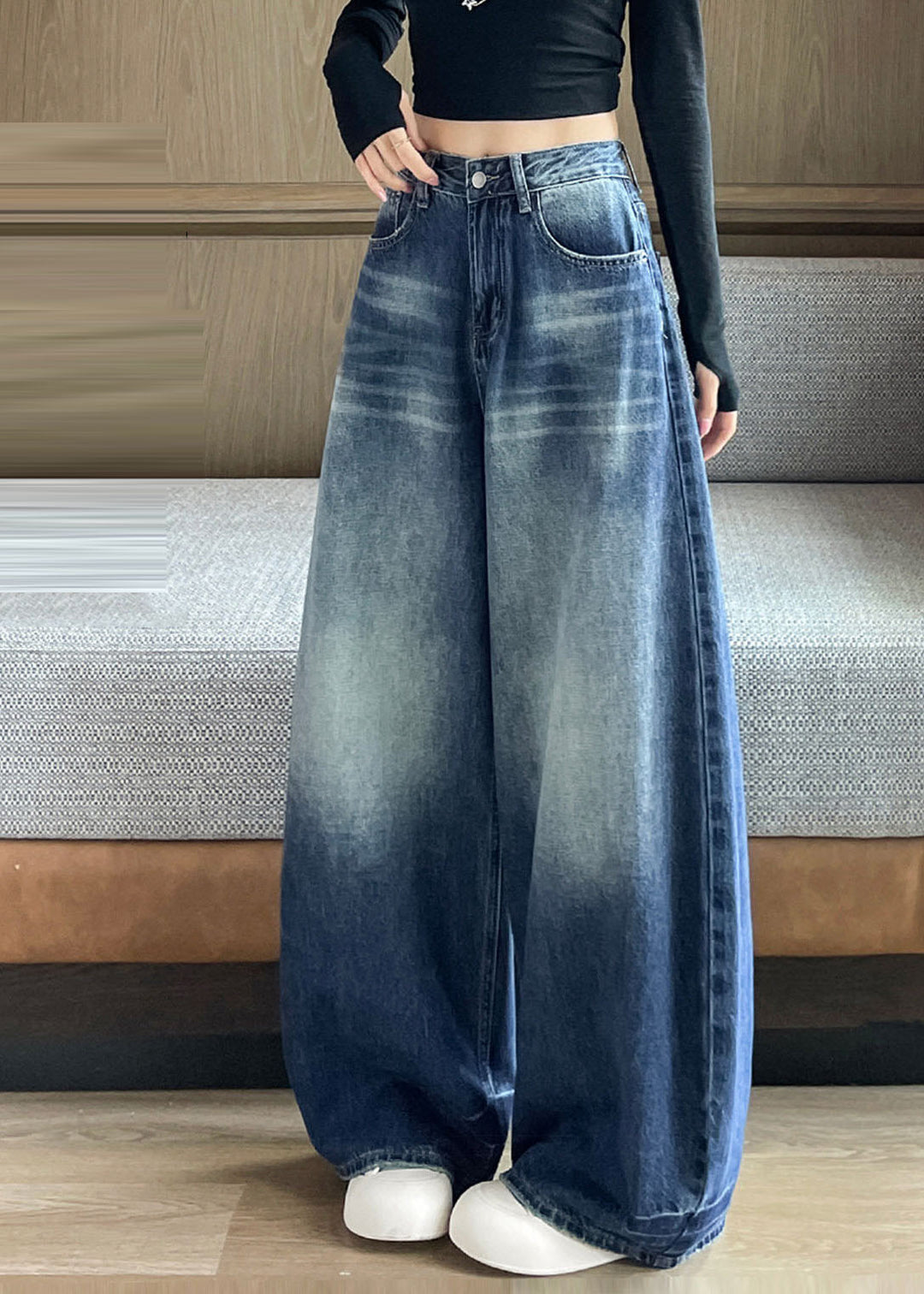Boho Navy Oversized Denim Harem Pants Fall