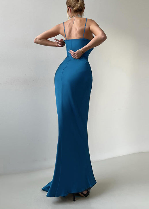 Boho Navy Wraped Bow Silk Vestidos Dress Summer