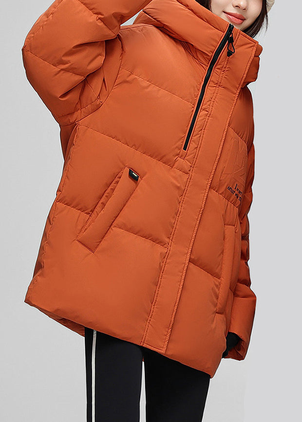 Boho Orange Hooded Letter Duck Down Down Coat Winter