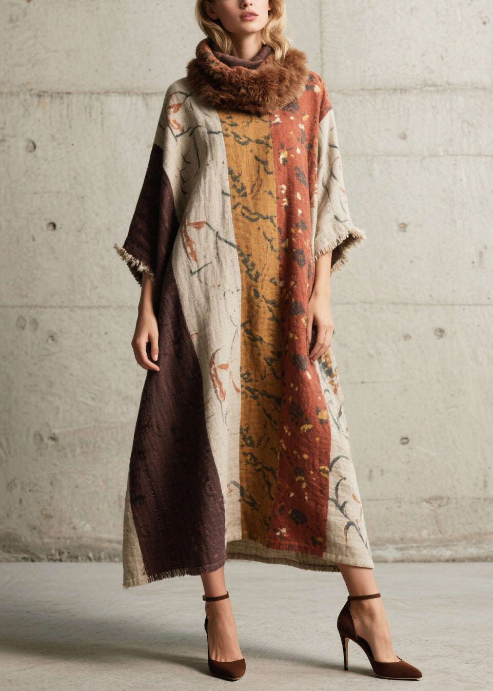 Boho Oversized Print Cotton Long Dress Batwing Sleeve
