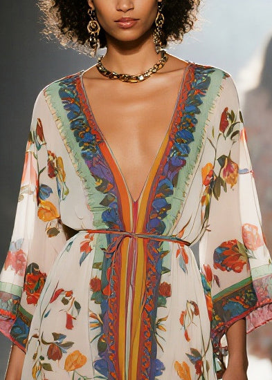 Boho Oversized Print Low High Design Chiffon Beach Dresses Summer