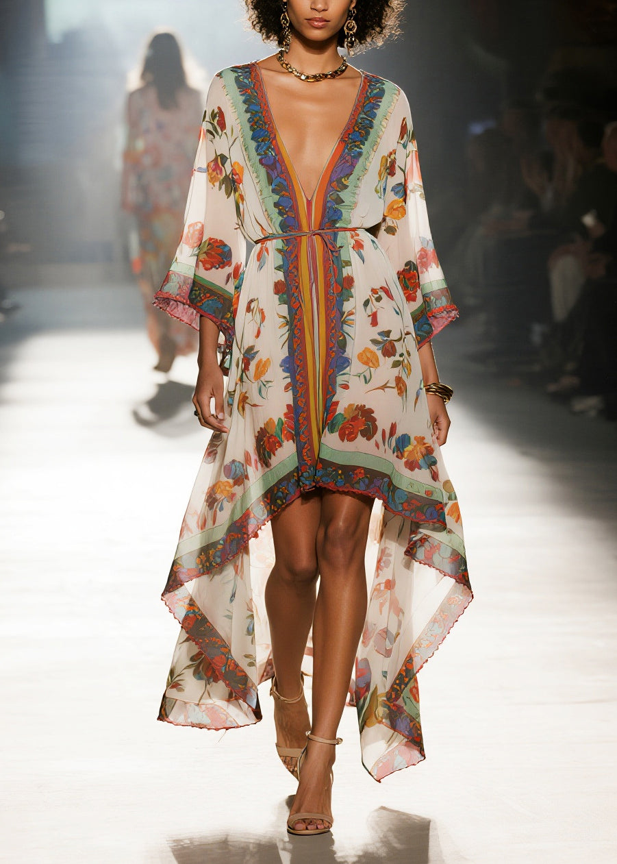 Boho Oversized Print Low High Design Chiffon Beach Dresses Summer