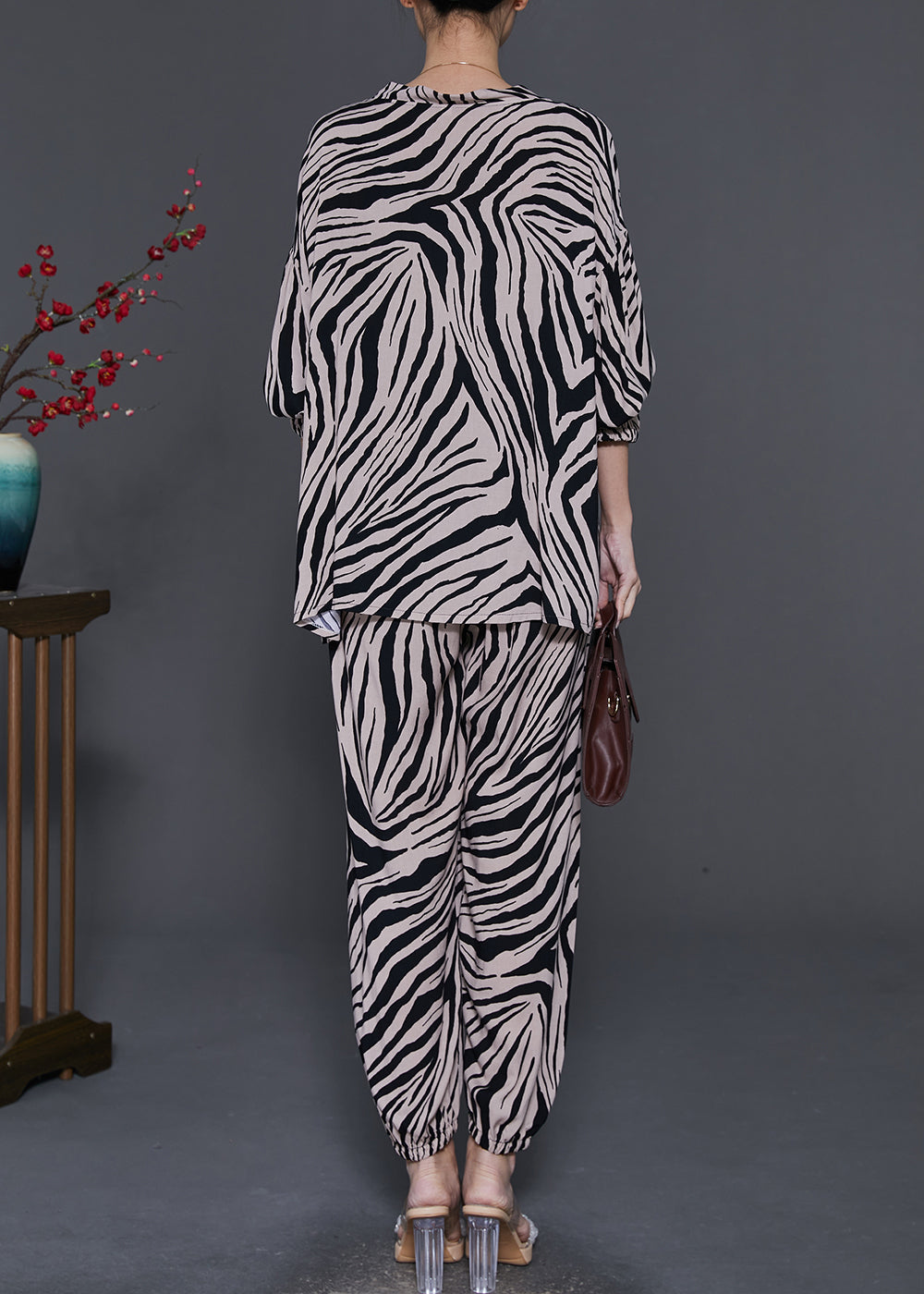 Boho Oversized Zebra Pattern Cotton Two Pieces Set Spring